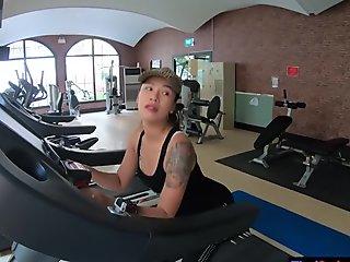 Amateur gym workout before sex on camera