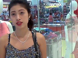 Asian shy teen found in a mall gets invited to have some naughty fun with a caucasian traveler